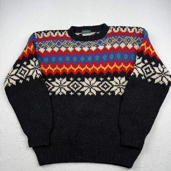 Cricket Lane Other - Cricket Sweater Mens Large Black Wool Fair Isle Ski Crewneck Heavyweight Knit